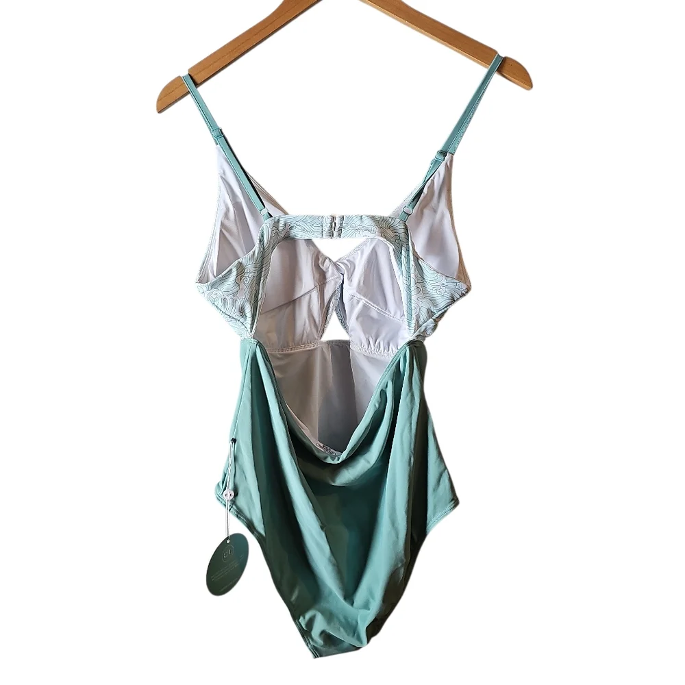 Caden Lane Light Mint Green White One-Piece Swimsuit Sz XL Spf50 New_4